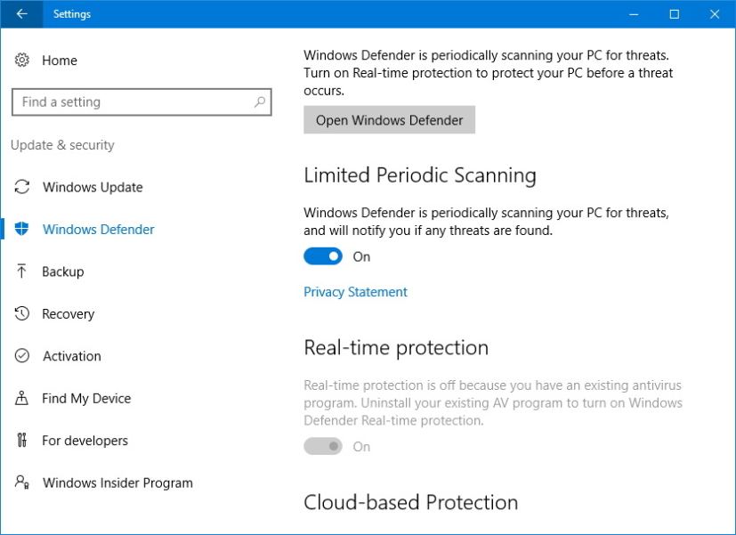 Analyse périodique limitée de Windows Defender