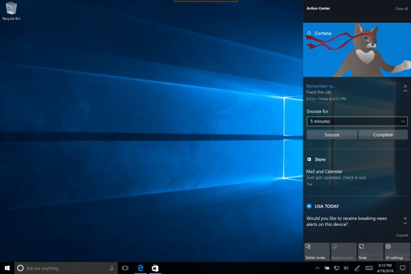 Disposition du menu déroulant Action Center sur la mise à jour anniversaire de Windows 10