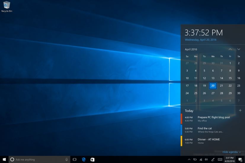 Intégration du calendrier avec Clock sur la mise à jour anniversaire de Windows 10