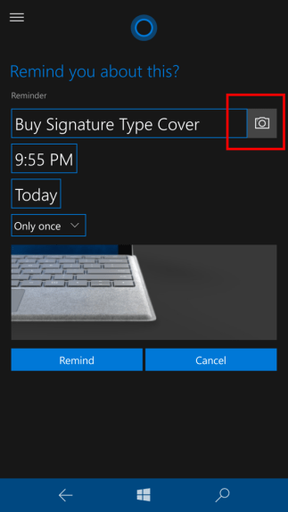 Créer un rappel de photo avec Cortana
