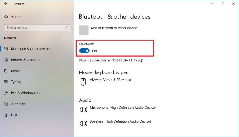 Bluetooth activé sur l'application Paramètres