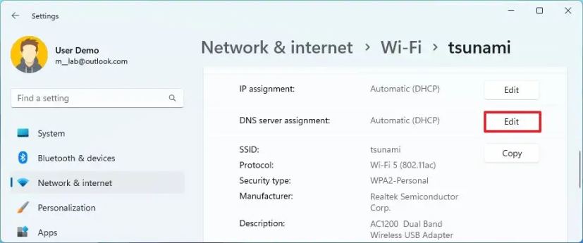 Ouvrez les paramètres DNS sur Windows 11