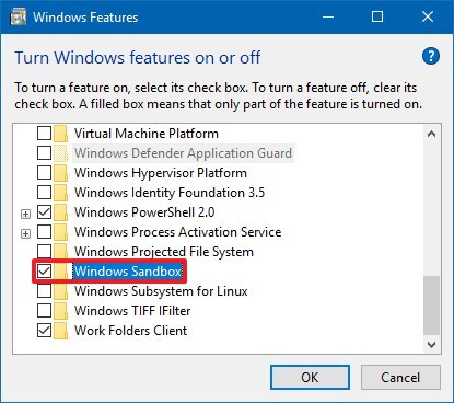 Activer Windows Sandbox sur Windows 10 version 1903