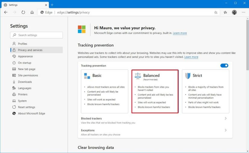 Microsoft Edge Chromium permet la prévention du suivi