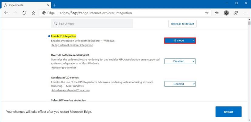 Microsoft Edge active l'option d'intégration du mode IE