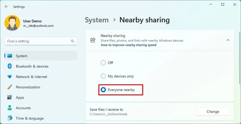 Windows 11 active le partage à proximité