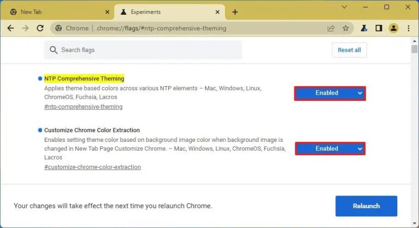 Chrome active le thème de couleur basé sur l'image du nouvel onglet