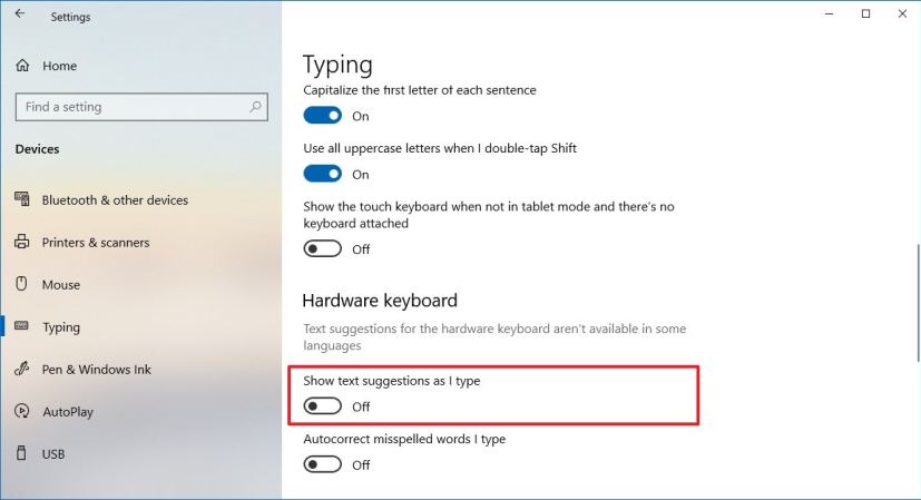 Activer les suggestions de texte pour le clavier matériel sous Windows 10