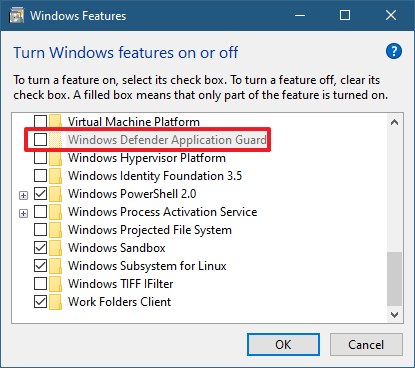 Protection des applications Windows Defender