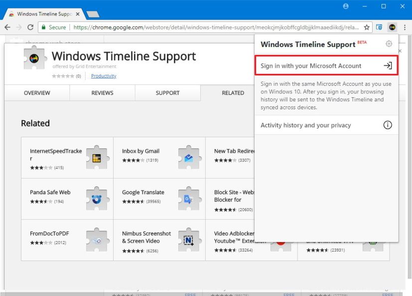 Configuration de l'extension de prise en charge de la chronologie Windows