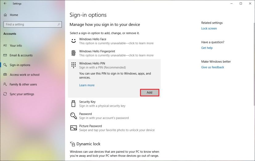 Ajouter un code PIN Windows Hello sur Windows 10