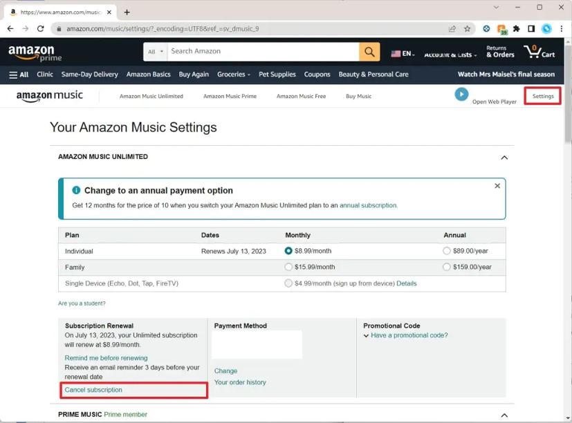 Amazon Music Unlimited résilier l'abonnement