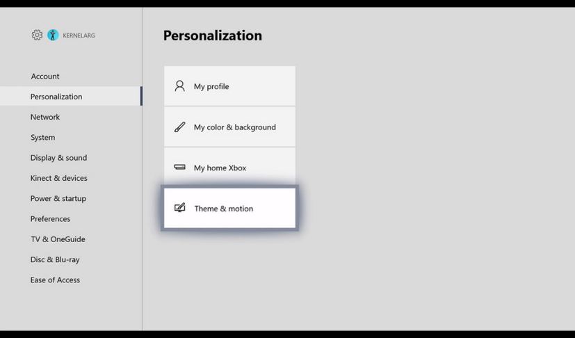 Option thème et mouvement Xbox One