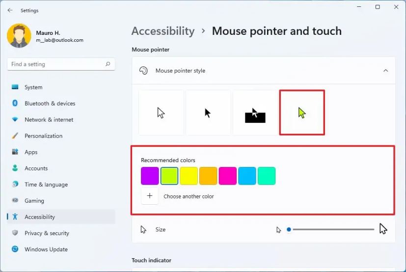 Couleurs du pointeur de la souris