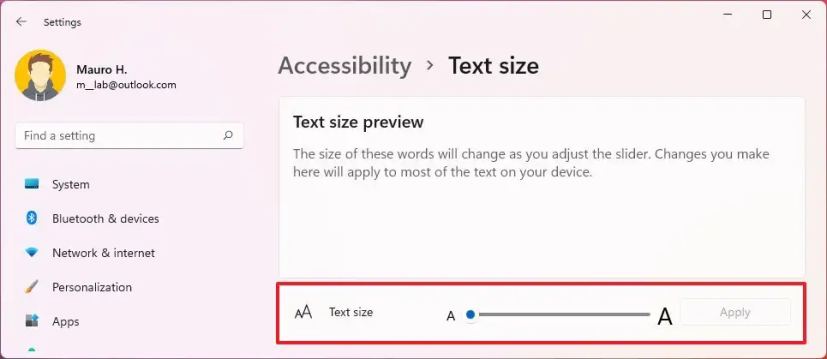 Changer la taille du texte sur Windows 11