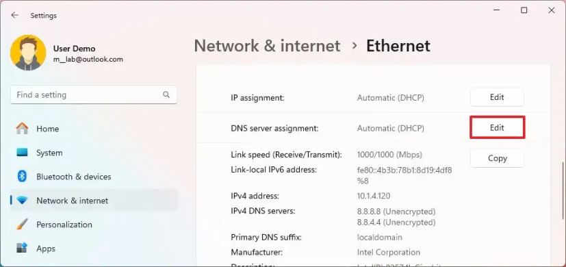 Attribution du serveur DNS