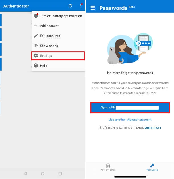 Microsoft Authenticator active le gestionnaire de mots de passe