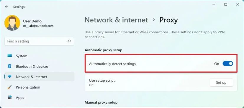 Activer la détection automatique du proxy