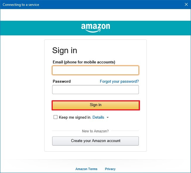 Connexion du compte Amazon à Windows 10