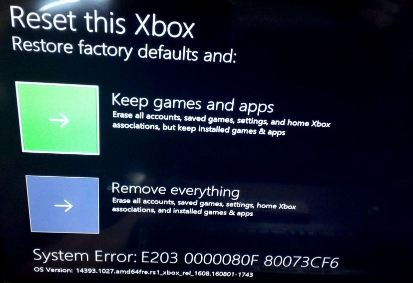 Réinitialisez cette option Xbox pour corriger l'erreur système E203