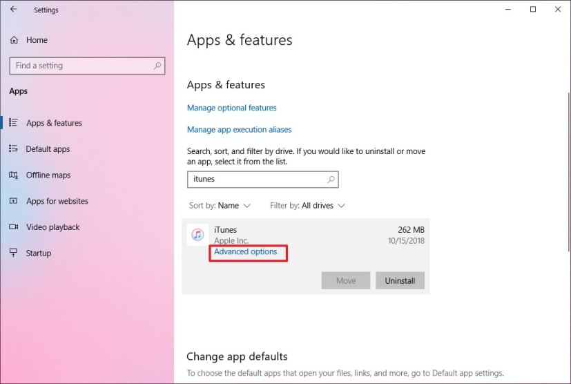 Paramètres des applications Windows 10