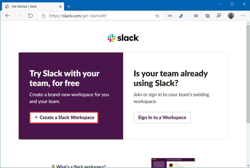 Créer une option de compte Slack