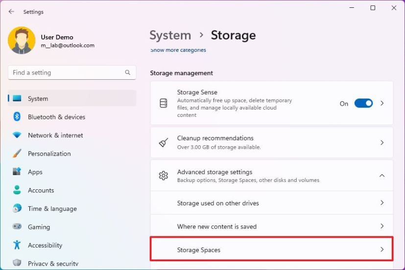 Espaces de stockage Windows 11