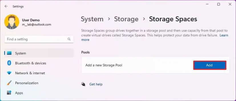 Ajouter un nouveau pool de stockage