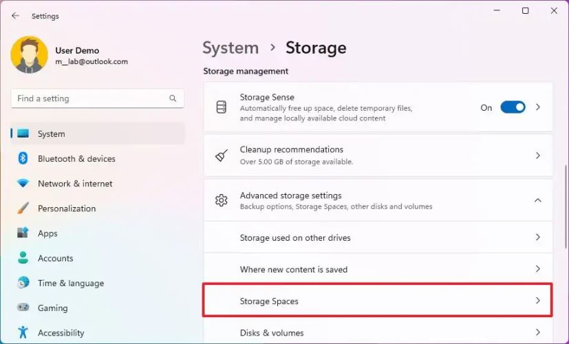 Espaces de stockage Windows 11