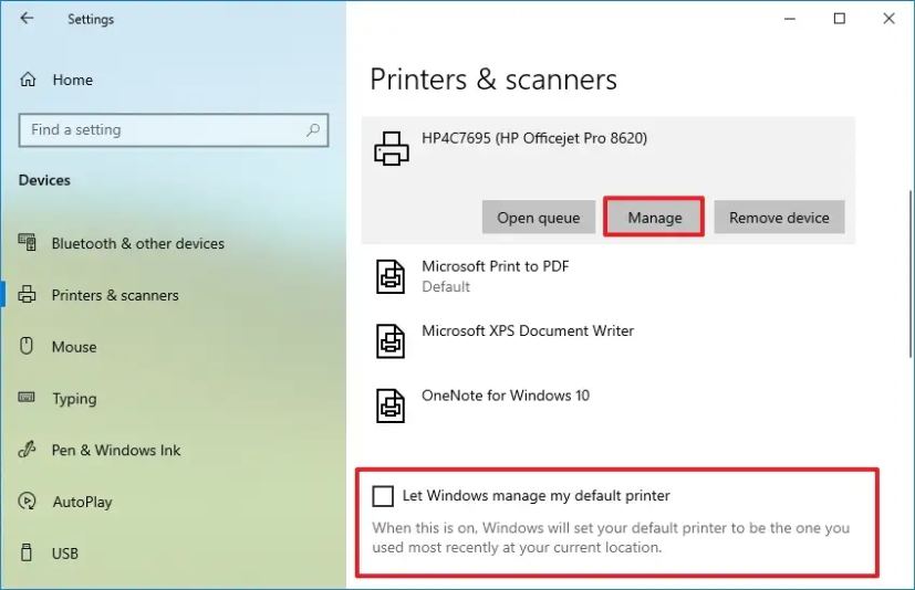 Windows 10 désactive l'imprimante par défaut du gestionnaire