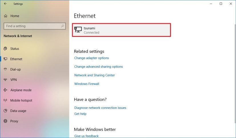 Connexions Ethernet sous Windows 10