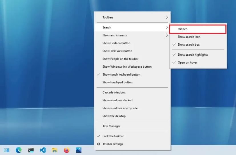 Windows 10 supprime la recherche dans la barre des tâches