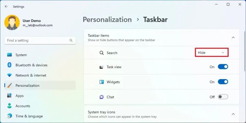Windows 11 supprime le champ de recherche de la barre des tâches