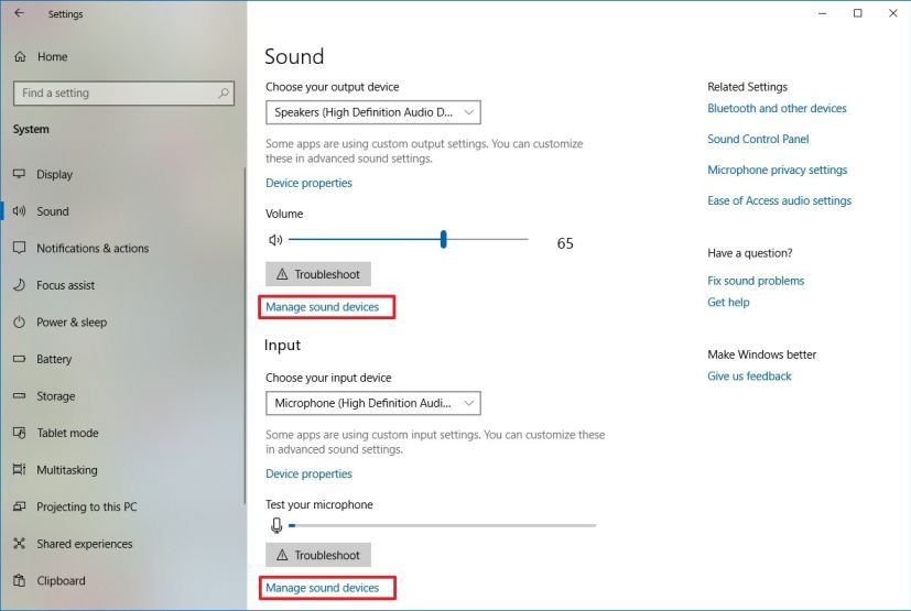 Paramètres sonores sous Windows 10 version 1809