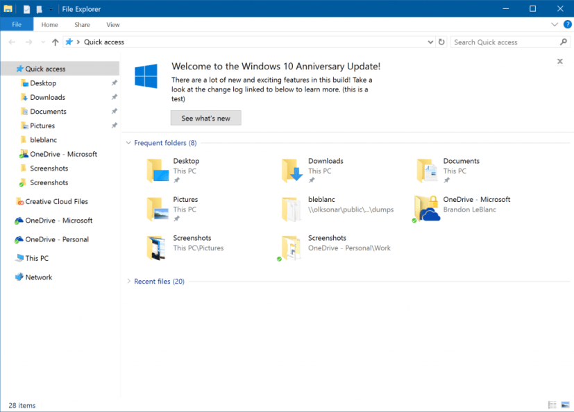 Notifications de l'Explorateur de fichiers sur Windows 10 Redston 2 (build 14901)