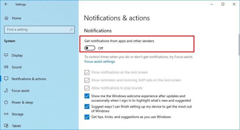 Désactiver les notifications sur Windows 10