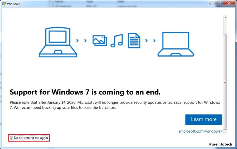 Notification de fin de support de Windows 7