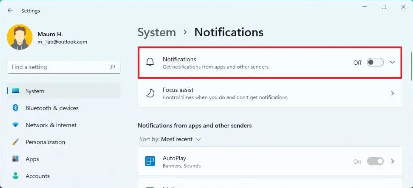 Windows 11 désactive les notifications