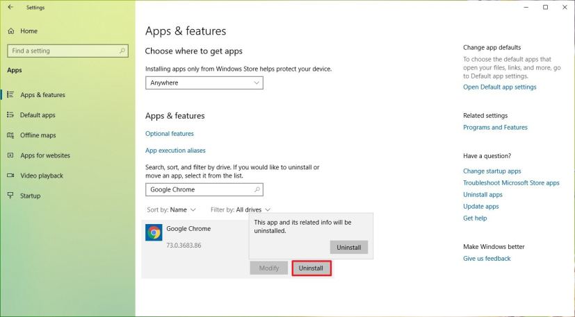 Désinstaller Google Chrome de Windows 10