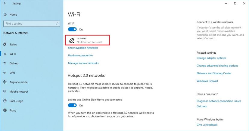 Paramètres Wi-Fi sur Windows 10