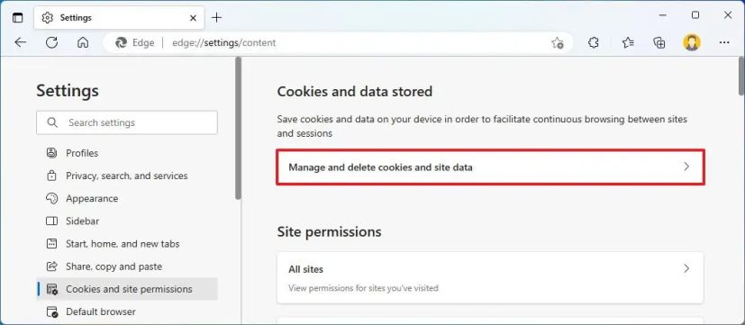 Microsoft Edge gère et supprime les cookies et les données du site