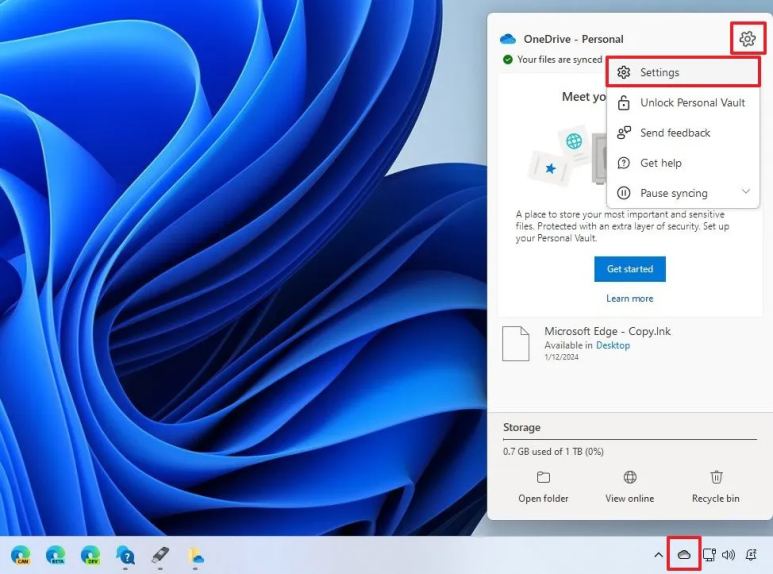 Windows 11 ouvre les paramètres OneDrive