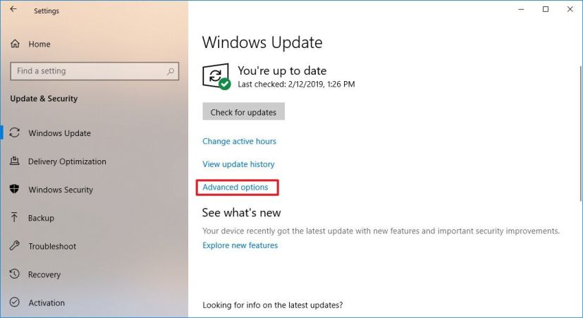   Paramètres de mise à jour de Windows 10 version 1809