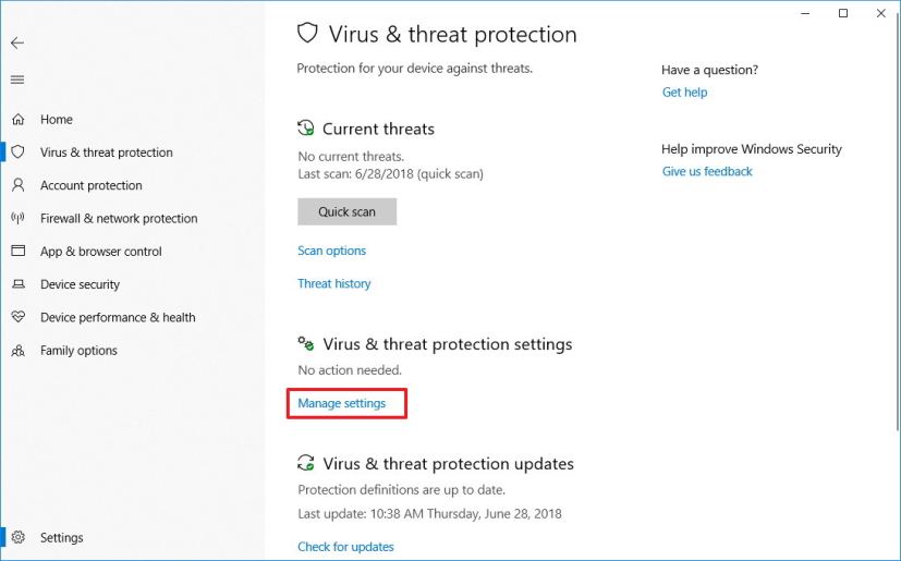 Paramètres de protection contre les virus et menaces de sécurité Windows 