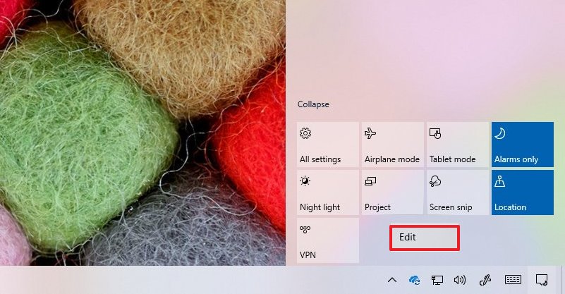 Ouvrez les paramètres d'actions rapides sur Windows 10 version 1903