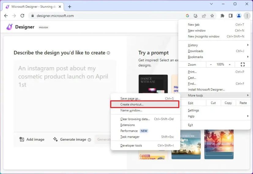 Google Chrome installe l'application Microsoft Designer