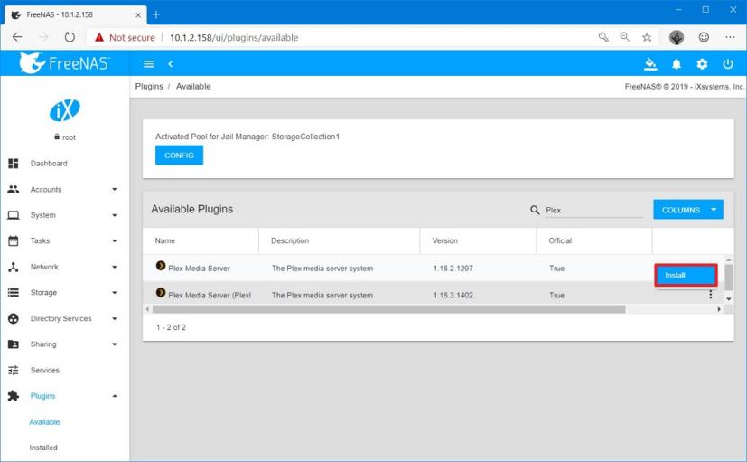 Plugin Plex Media Server sur FreeNAS