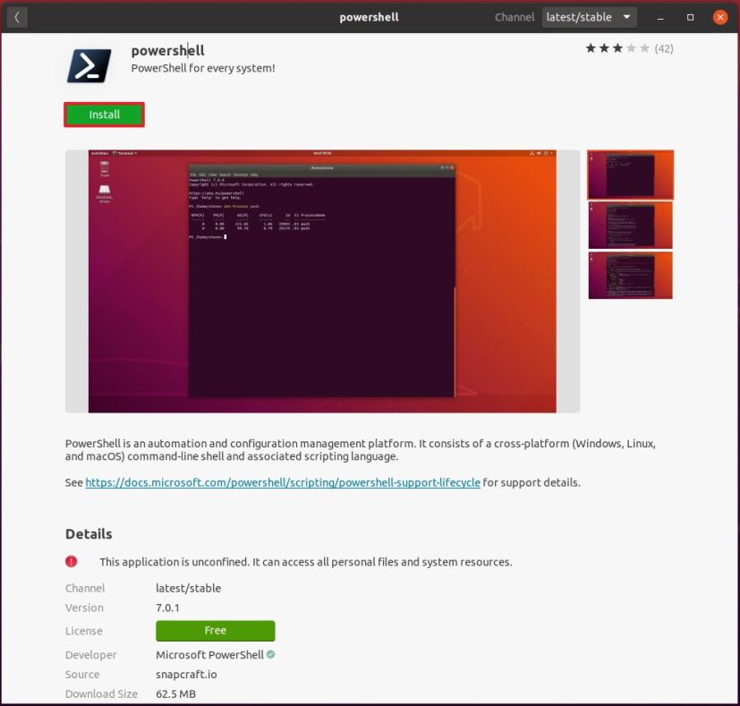 Installer l'application logicielle PowerShell Ubuntu 