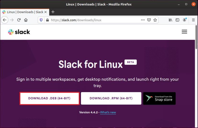 Téléchargement de Slack pour Linux