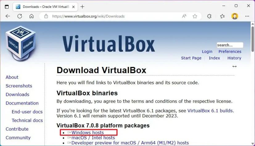 Téléchargement de VirtualBox